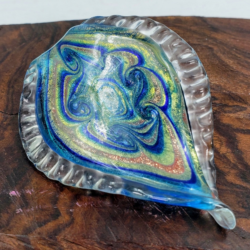 Vtg Art Blown Glass Dichroic Pendant Necklace